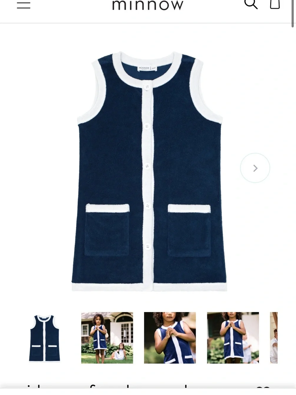 Toddler Navy Terry Button Coverup with White Trim - Size 3/4T